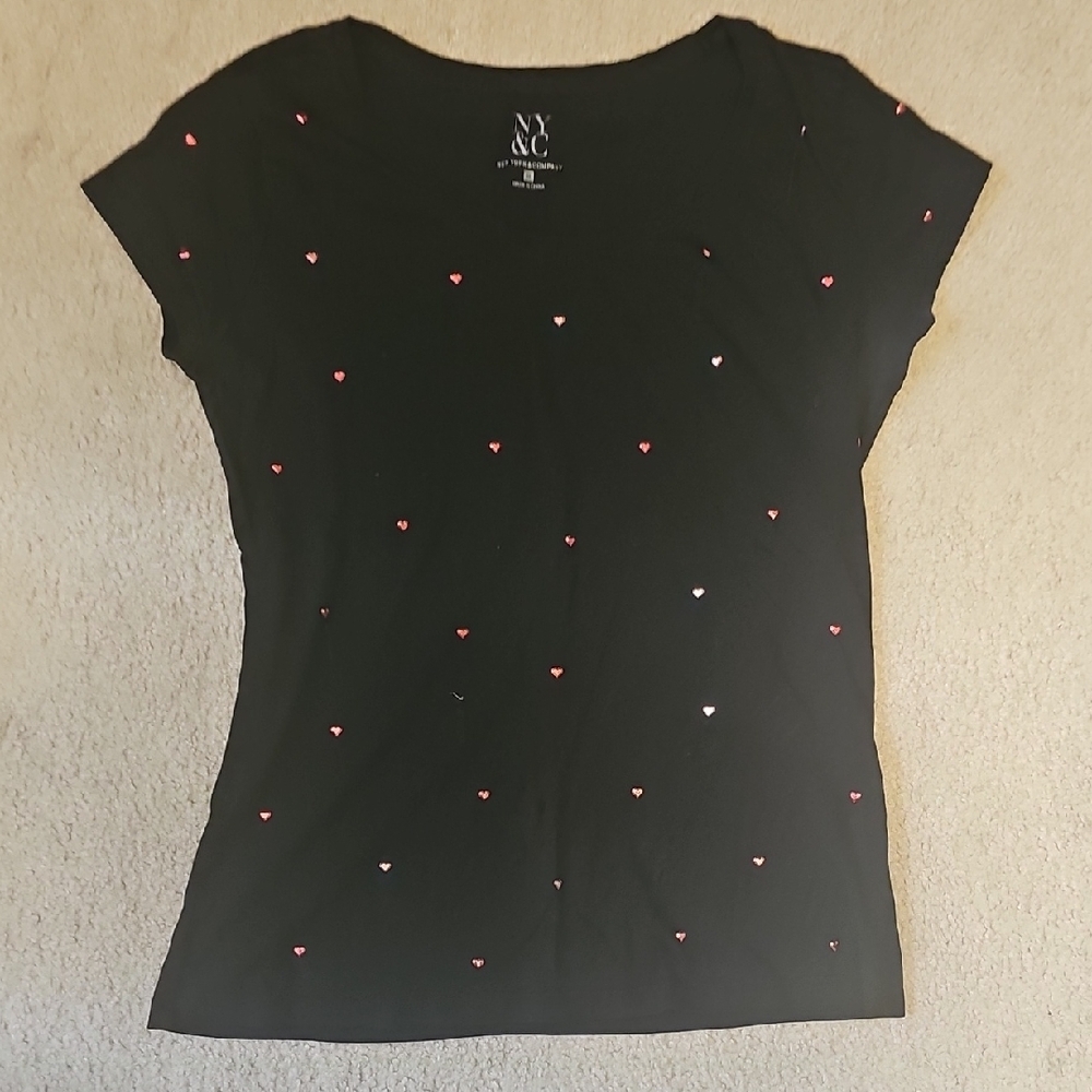 NY Collection Black Fitted Embellished Tee